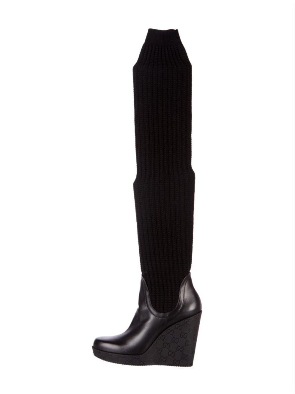 Gucci Y2K Knit Sock Black Over The Knee Platform Boots